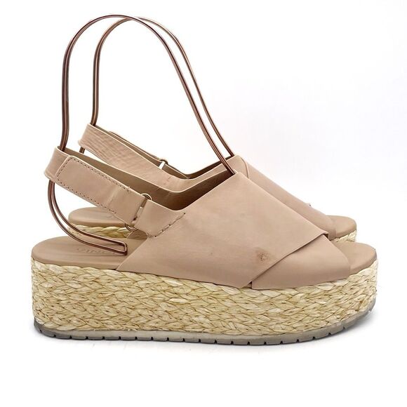 Vince Jesson Platform Sandals Nude Taupe Leather Cross Strap Flatform Size 8 - Picture 7 of 16
